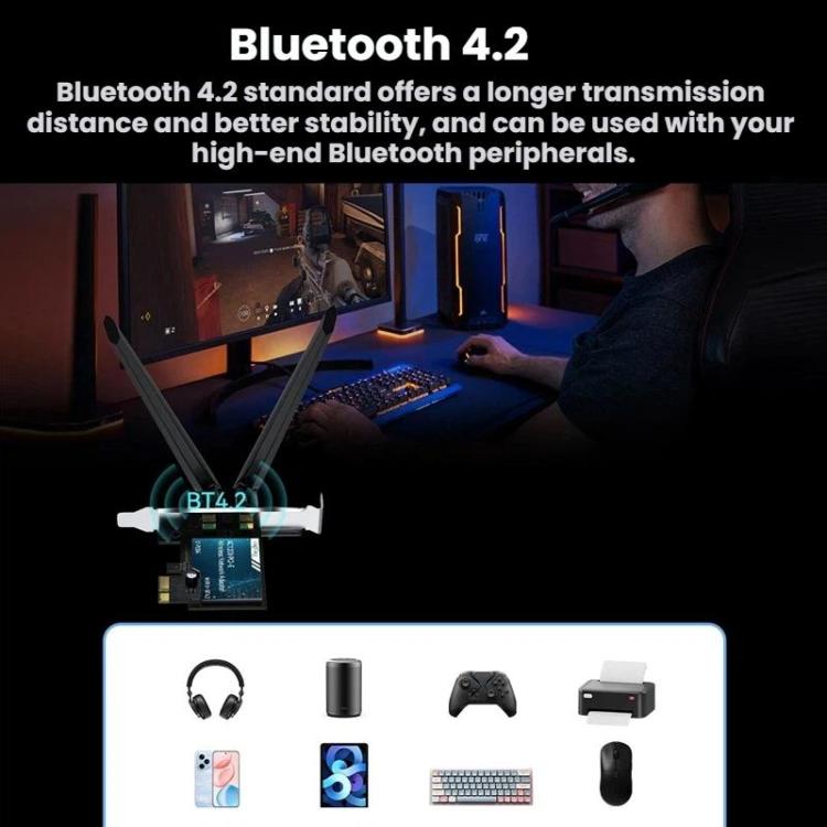 Adattatore di rete wireless Gigabit PCIe 2 in 1 VegGieg per desktop., AC1200 PCI-E to WIFI 5 + Bluetooth 4.2/5dB