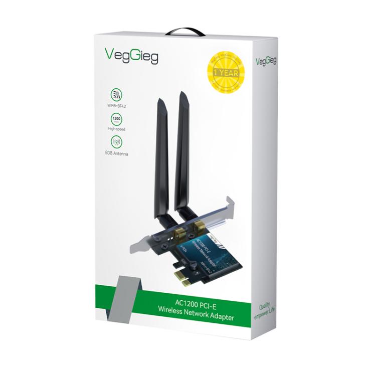 Adattatore di rete wireless Gigabit PCIe 2 in 1 VegGieg per desktop., AC1200 PCI-E to WIFI 5 + Bluetooth 4.2/5dB