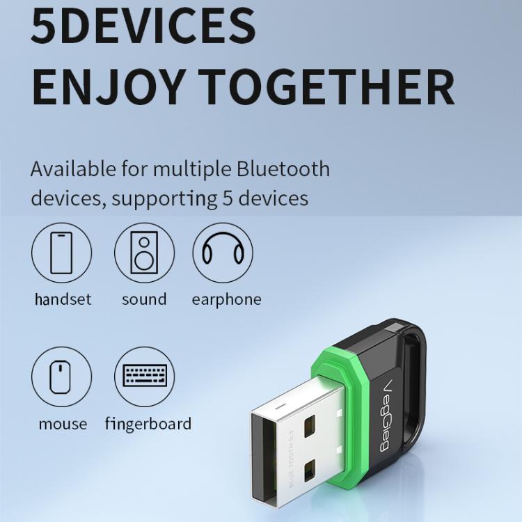Adattatore USB Bluetooth 5.3 VegGieg per cuffie e altoparlanti del computer - Trasmettitore/ricevitore wireless