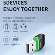 Adattatore USB Bluetooth 5.3 VegGieg per cuffie e altoparlanti del computer - Trasmettitore/ricevitore wireless