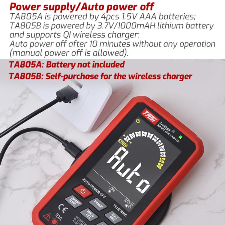 Multimetro digitale intelligente completamente automatico con ampio schermo, TASI TA805A Battery-powered, TASI TA805B Rechargeable