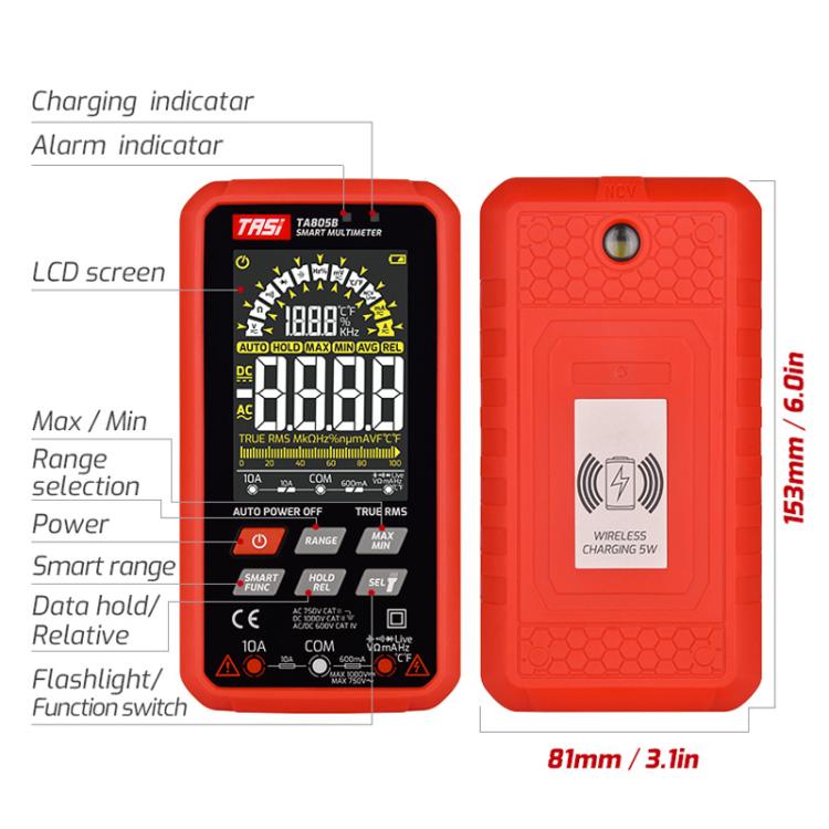 Multimetro digitale intelligente completamente automatico con ampio schermo, TASI TA805A Battery-powered, TASI TA805B Rechargeable