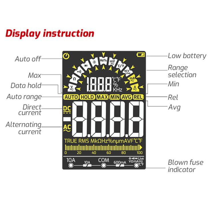 Multimetro digitale intelligente completamente automatico con ampio schermo, TASI TA805A Battery-powered, TASI TA805B Rechargeable