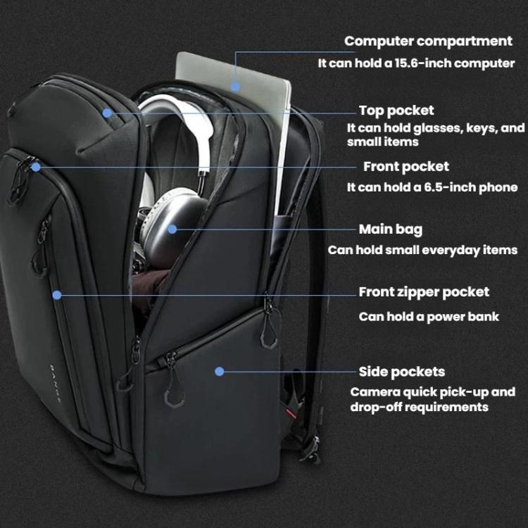 Zaino da uomo BANGE XJ325 di grande capacità, ideale per pendolari e per un utilizzo versatile, con borsa multifunzionale per la fotografia e per fotocamere DSLR., XJ325