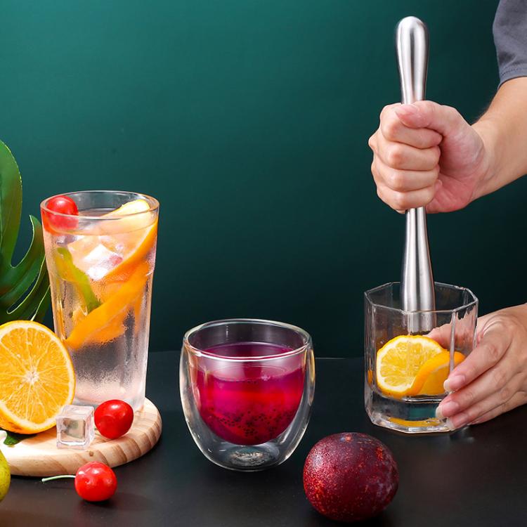Bastoncino per mescolare cocktail, tritaghiaccio e pestello per frutta e limoni in acciaio inossidabile 304., LsCook 30cm Slim Waist Satin Finish