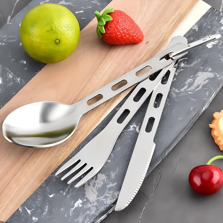 Set di posate da campeggio per esterni: coltello, forchetta e cucchiaio in acciaio inossidabile., LsCook 3-Piece Set