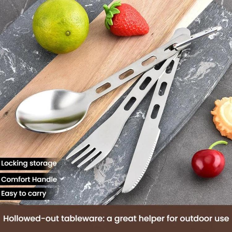 Set di posate da campeggio per esterni: coltello, forchetta e cucchiaio in acciaio inossidabile., LsCook 3-Piece Set