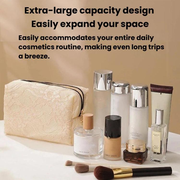 Borsa cosmetica in pizzo di grande capacità, portatile e maneggevole, ideale per riporre il trucco.