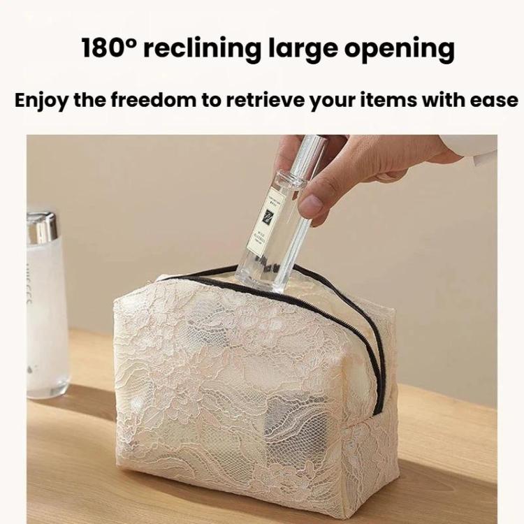 Borsa cosmetica in pizzo di grande capacità, portatile e maneggevole, ideale per riporre il trucco.