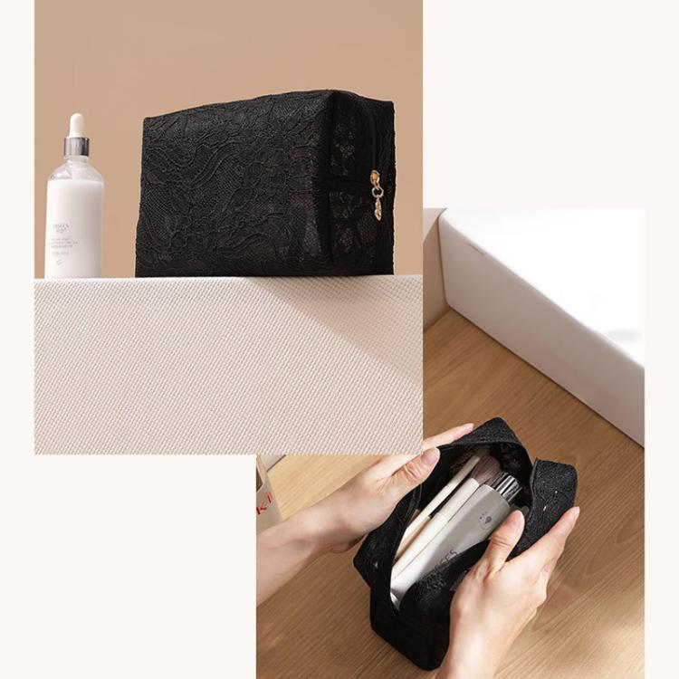 Borsa cosmetica in pizzo di grande capacità, portatile e maneggevole, ideale per riporre il trucco.