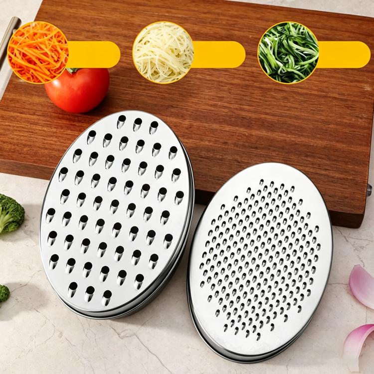 Grattugia multifunzione in acciaio inox LsCook per verdure, con contenitore per la conservazione., Black Container+2 Grating Discs+Brush