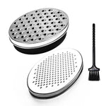 Grattugia multifunzione in acciaio inox LsCook per verdure, con contenitore per la conservazione., Black Container+2 Grating Discs+Brush