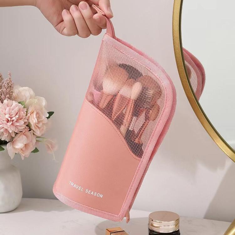 Ampia borsa cosmetica portatile in rete per matite per sopracciglia, rossetti e pennelli da trucco.