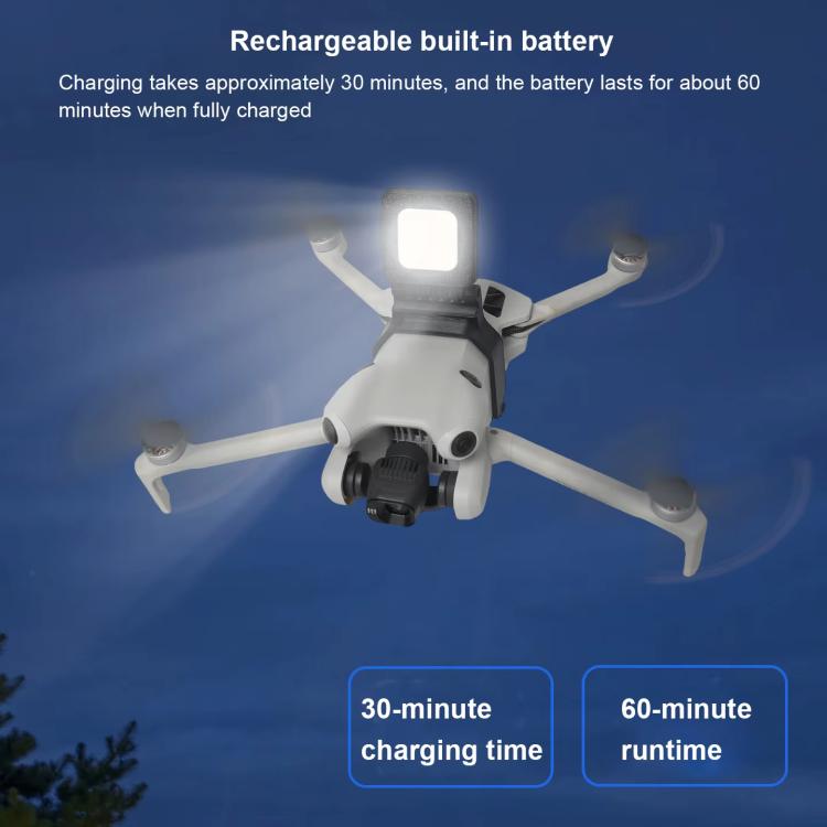 Faro LED ultra luminoso per volo notturno per DJI Mini 4 Pro, orientabile a 180 gradi e con 3 modalità di illuminazione.