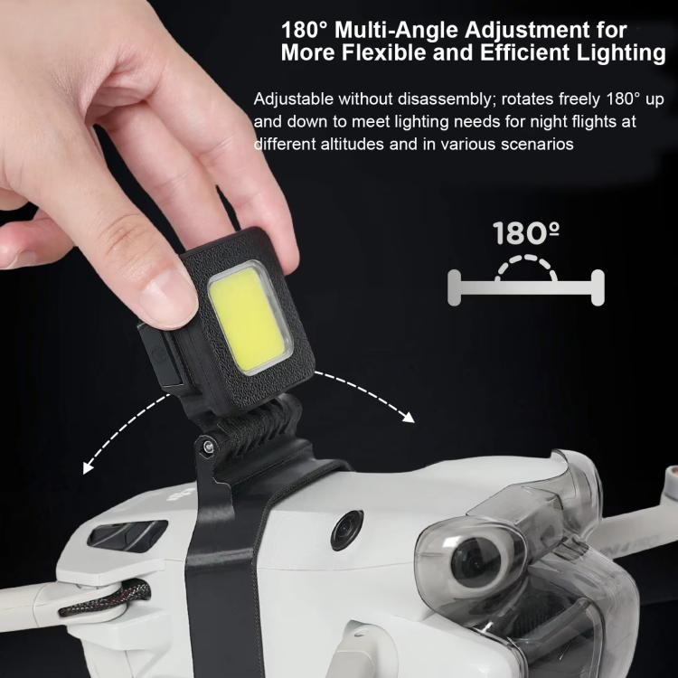 Faro LED ultra luminoso per volo notturno per DJI Mini 4 Pro, orientabile a 180 gradi e con 3 modalità di illuminazione.