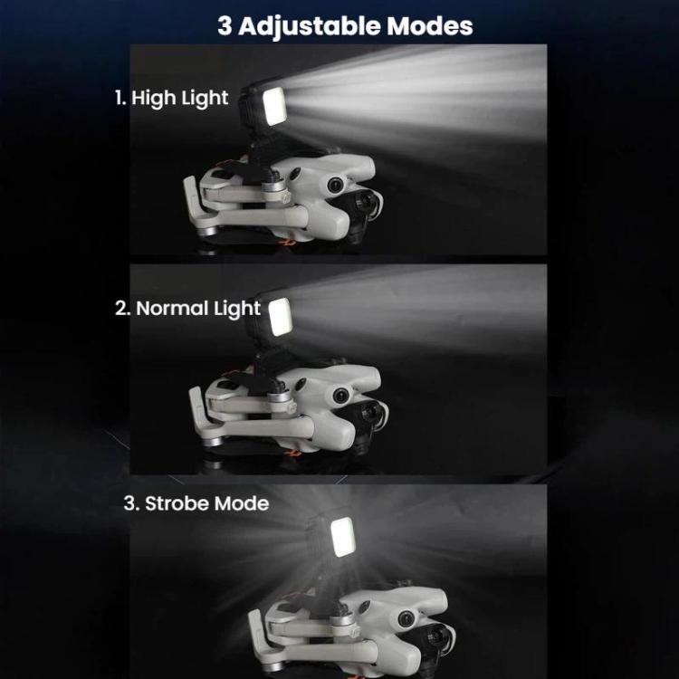 Faro LED ultra luminoso per volo notturno per DJI Mini 4 Pro, orientabile a 180 gradi e con 3 modalità di illuminazione.
