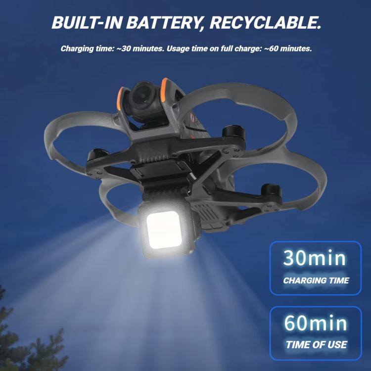 Per DJI Avata 2, luce di riempimento a LED ricaricabile per volo notturno con 3 modalità di illuminazione e faro ad angolo regolabile a 180 gradi.