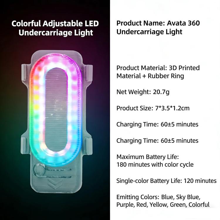 Per DJI Avata 360 RCSTQ Luce inferiore a LED RGB con 38 modalità di illuminazione, ricaricabile, per il segnale di volo notturno
