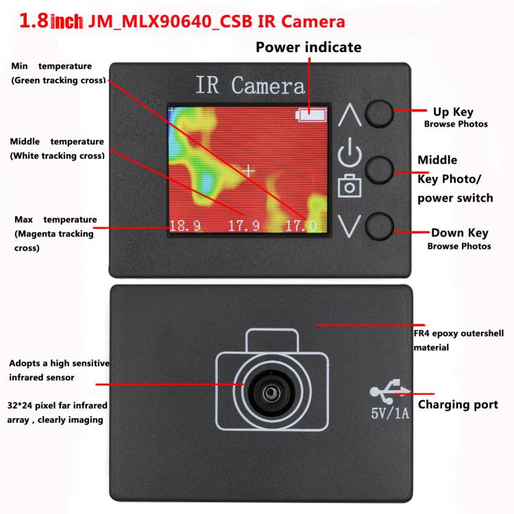 Termocamera digitale a infrarossi MLX90640 con display LCD 1,8"