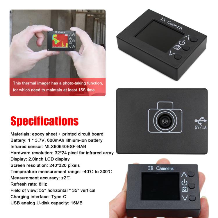Termocamera digitale a infrarossi MLX90640 con display LCD 1,8"