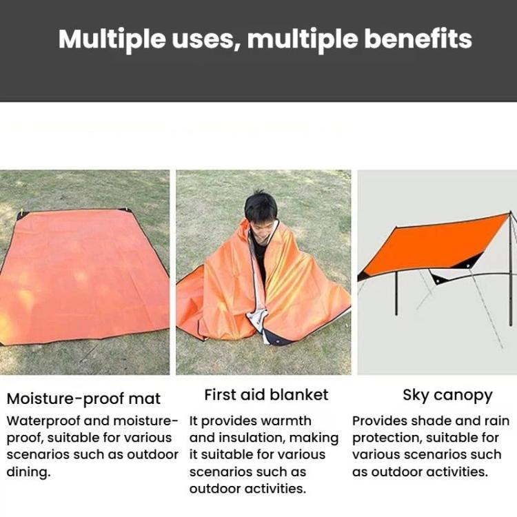 Coperta di emergenza multifunzionale 3 in 1, tappetino portatile impermeabile per esterni e telo di sopravvivenza.