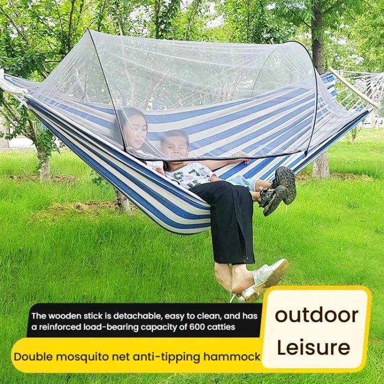 Amaca doppia da esterno con zanzariera anti-ribaltamento, 220 x 150 cm, in tela rinforzata.
