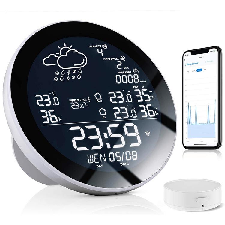 Stazione meteorologica intelligente WiFi con orologio, compatibile con termometro e igrometro wireless per interni ed esterni Tuya Smart Life., 1-to-1, 1-to-3, ColorScreen 1 Sensor, ColorScreen 3 Sensors