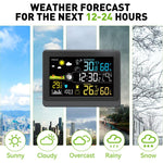 Stazione meteorologica wireless con display a colori da 5,9 pollici, orologio atomico con sensore esterno, termometro e igrometro digitale per la casa, pressione barometrica, fasi lunari.