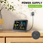Stazione meteorologica wireless con display a colori da 5,9 pollici, orologio atomico con sensore esterno, termometro e igrometro digitale per la casa, pressione barometrica, fasi lunari.