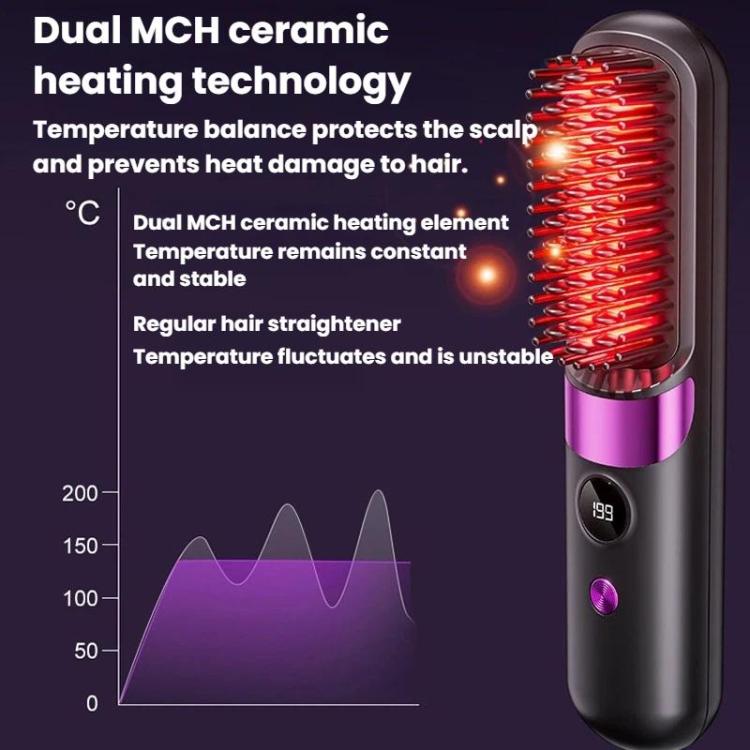 Spazzola lisciante per capelli portatile senza fili con display digitale e ioni negativi, per la cura dei capelli. Pettine per lo styling senza fili.