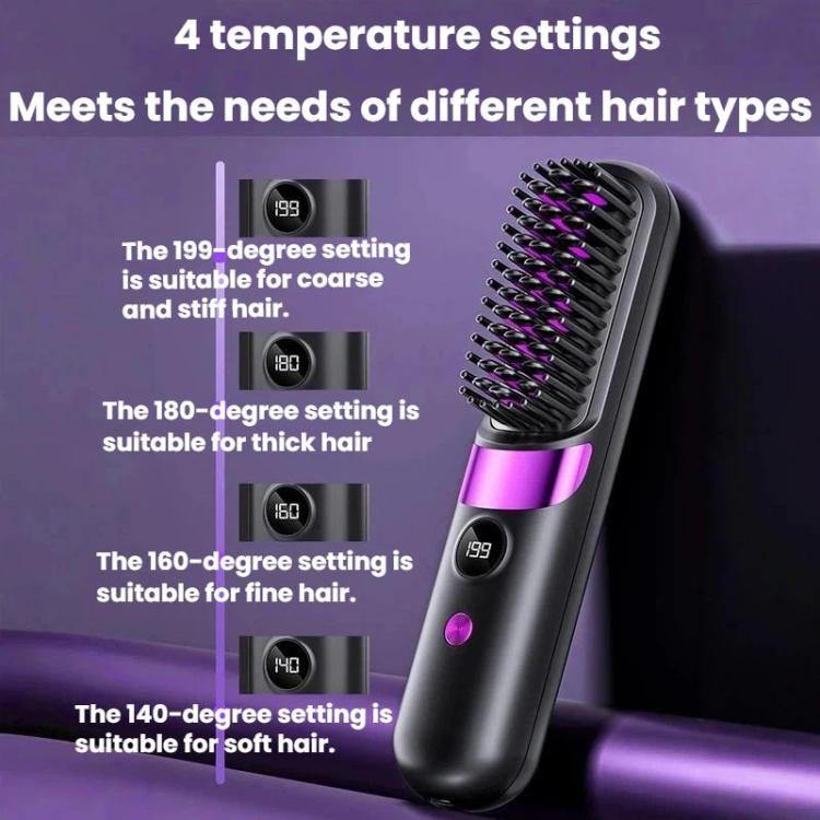 Spazzola lisciante per capelli portatile senza fili con display digitale e ioni negativi, per la cura dei capelli. Pettine per lo styling senza fili.