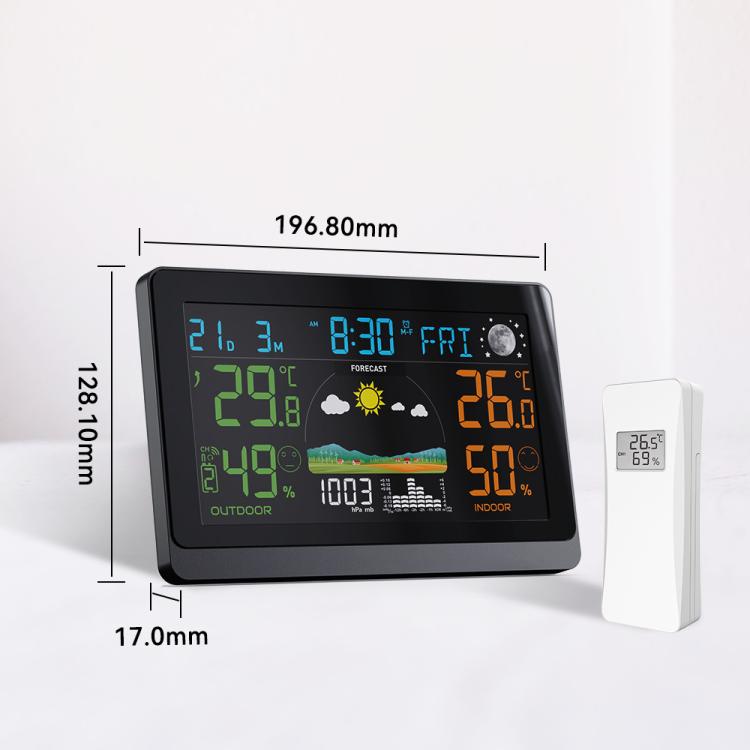 Stazione meteorologica wireless con ampio display a colori da 7,5 pollici, orologio atomico con sensore esterno, termometro e igrometro digitale.