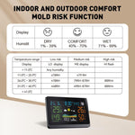 Stazione meteorologica wireless con ampio display a colori da 7,5 pollici, orologio atomico con sensore esterno, termometro e igrometro digitale.