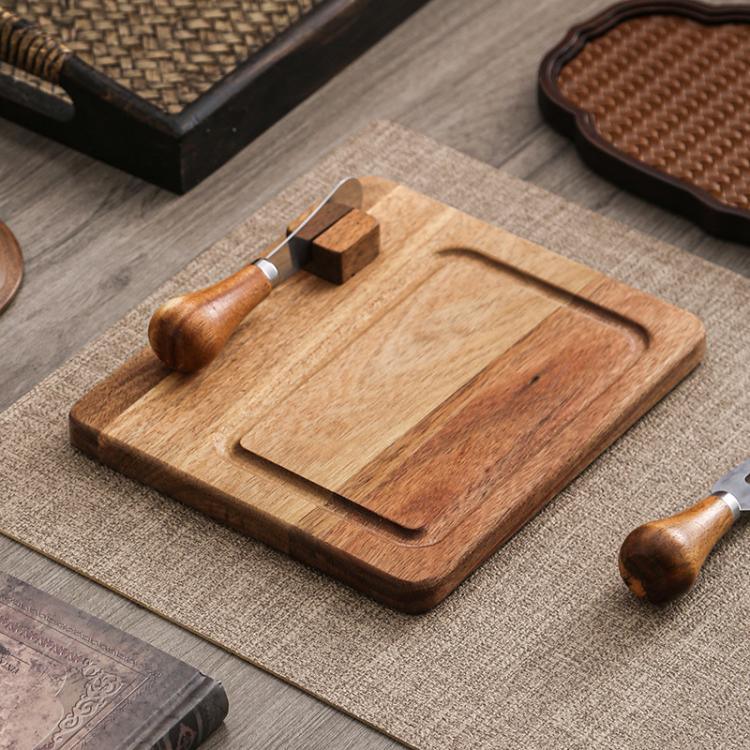 Burriera in legno di acacia con coperchio in vetro e spatola, ideale per il piano di lavoro o il frigorifero., Single Knife, Dual Utensils