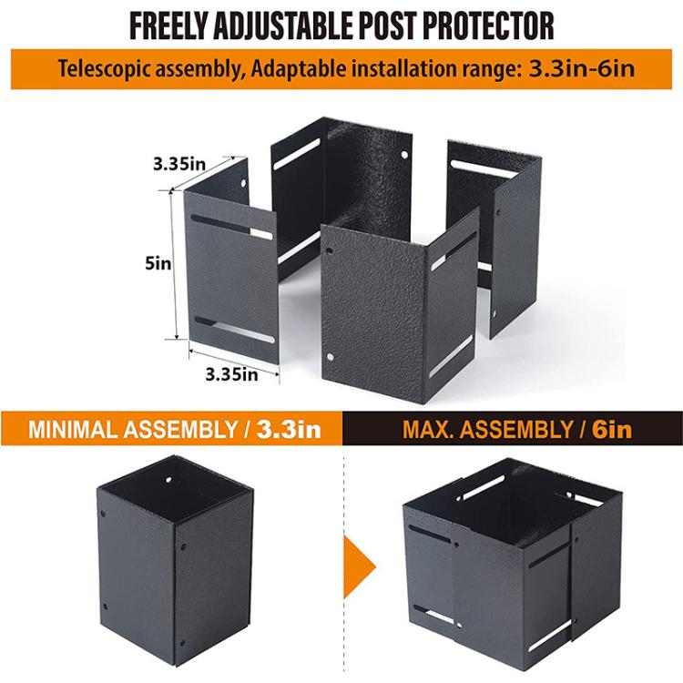 Kit di protezione per pali regolabile in metallo per cassette postali e recinzioni in legno.
