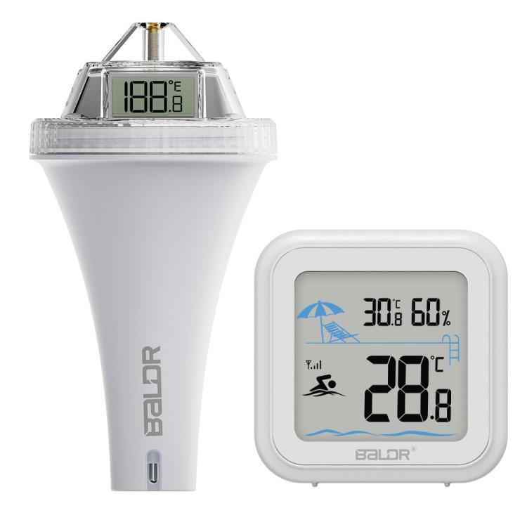 Termometro galleggiante wireless per piscina BALDR con ricevitore interno, display LCD a triplo schermo a 360 gradi e controllo remoto tramite app., B0565T