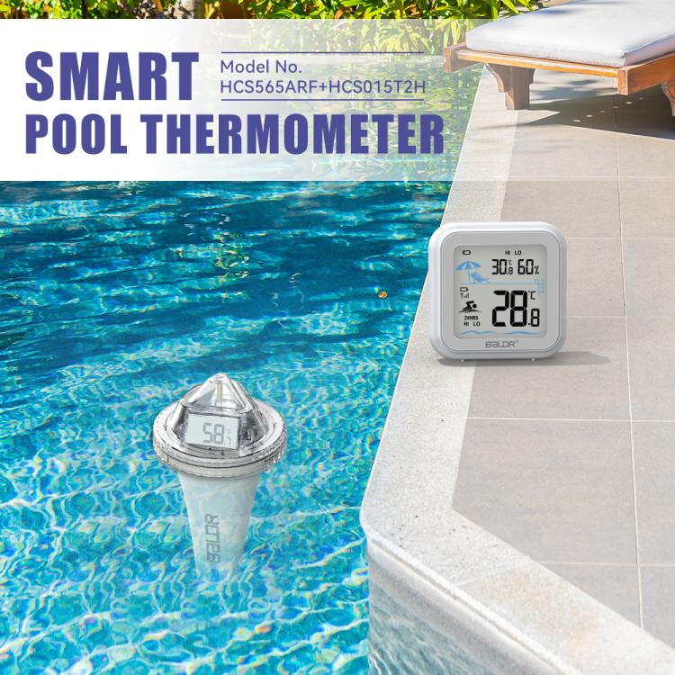 Termometro galleggiante wireless per piscina BALDR con ricevitore interno, display LCD a triplo schermo a 360 gradi e controllo remoto tramite app., B0565T