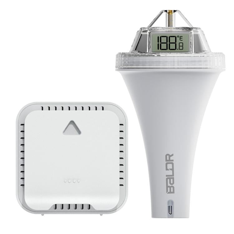 Termometro galleggiante wireless per piscina BALDR con ricevitore interno, display LCD a triplo schermo a 360 gradi e controllo remoto tramite app., B0565T