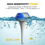 Termometro galleggiante impermeabile BALDR per piscine, vasche idromassaggio e laghetti, alimentato a energia solare, con doppio schermo antiappannamento., 0579T