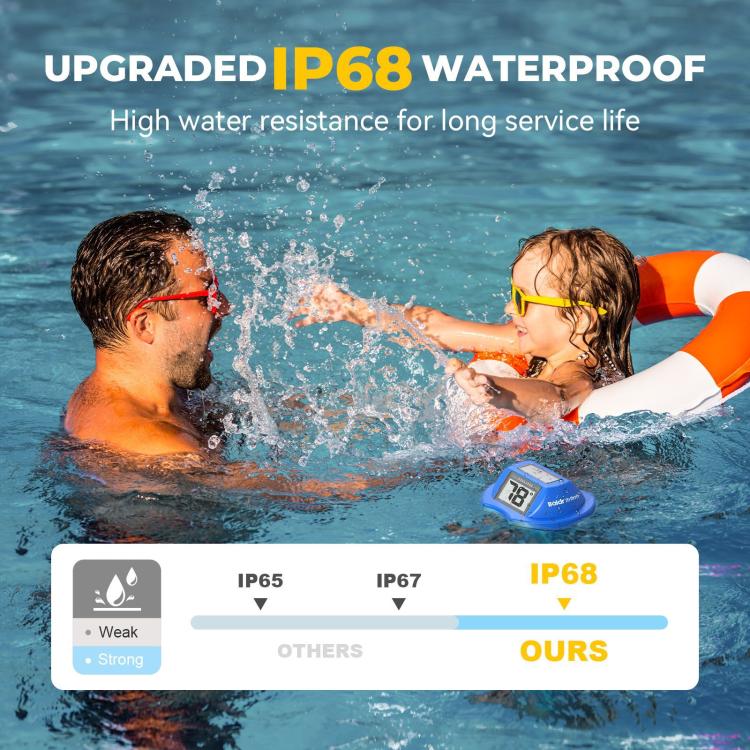 Termometro galleggiante impermeabile BALDR per piscine, vasche idromassaggio e laghetti, alimentato a energia solare, con doppio schermo antiappannamento., 0579T