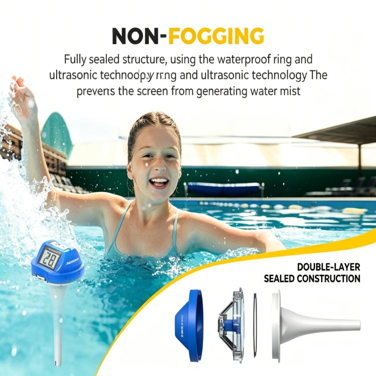 Termometro galleggiante impermeabile BALDR per piscine, vasche idromassaggio e laghetti, alimentato a energia solare, con doppio schermo antiappannamento., 0579T