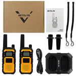 1 paio di walkie talkie resistenti agli urti, impermeabili IP67, con doppio pulsante PTT, per esterni., RETEVIS RB48 FRS