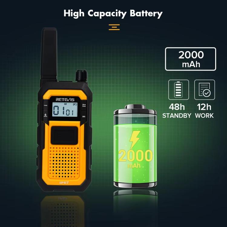 1 paio di walkie talkie resistenti agli urti, impermeabili IP67, con doppio pulsante PTT, per esterni., RETEVIS RB48 FRS
