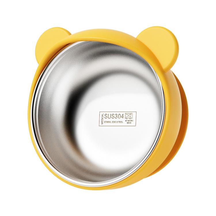 Ciotola per la pappa del bambino con base a ventosa resistente, interno in acciaio inox 304 e rivestimento esterno in silicone, ciotola termica isolante a prova di fuoriuscite per l'apprendimento della pappa.