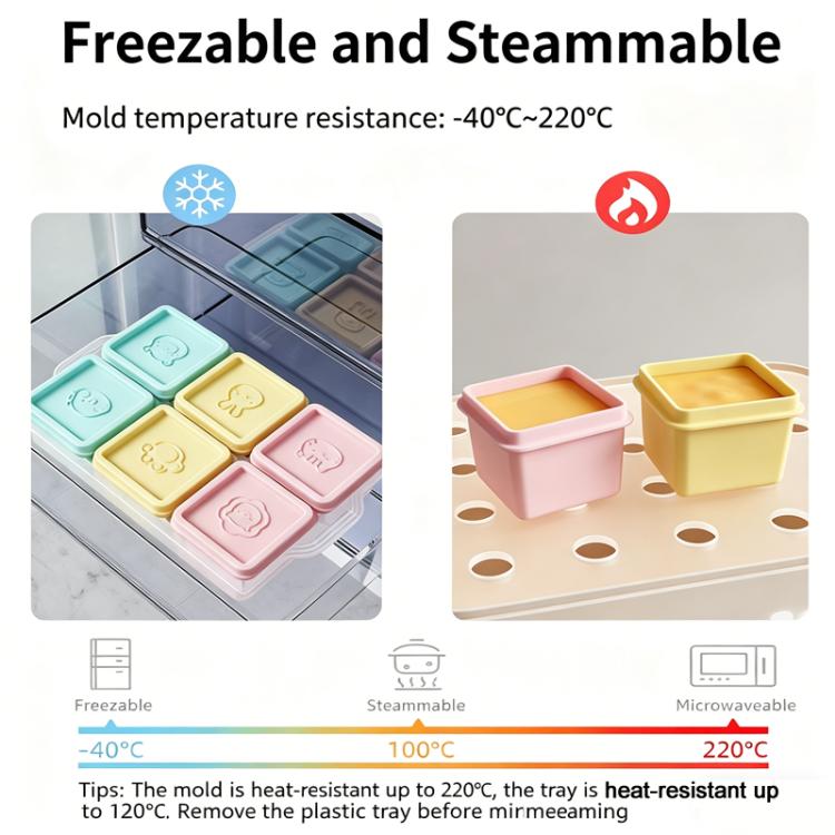 Contenitore in silicone per alimenti per neonati, vassoio per cubetti di ghiaccio, 6 porzioni individuali da 120 ml, vassoio per congelatore con coperchi