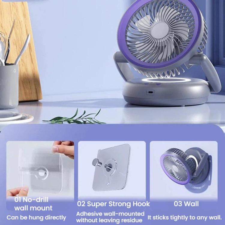 Foldable Air Circulator Fan With Battery Indicator Household Desktop & Wall-Mounted Fan With LED Light