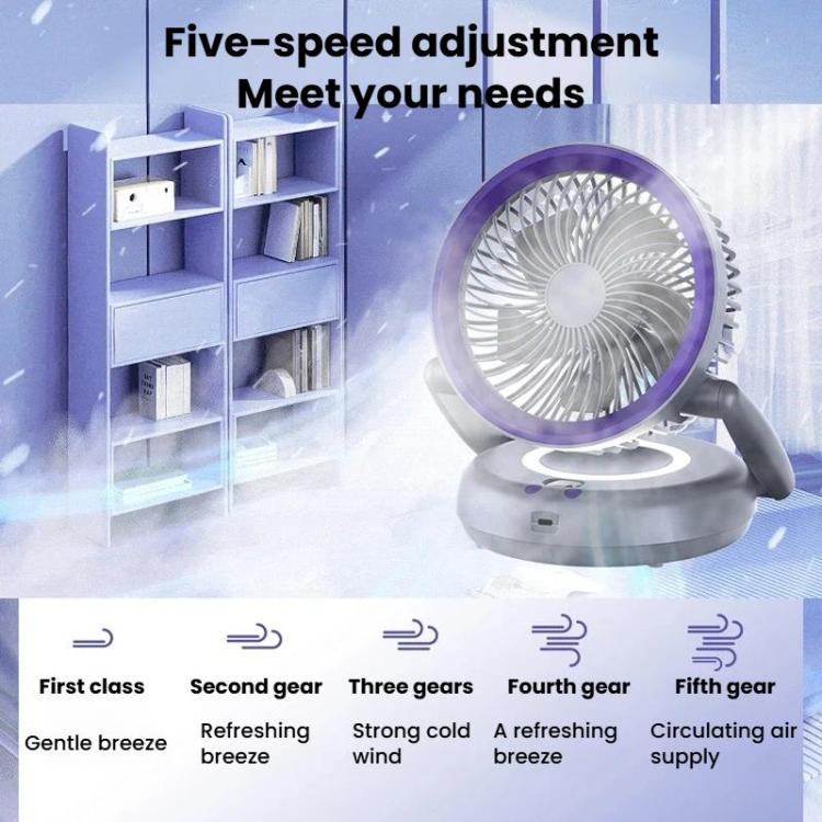 Foldable Air Circulator Fan With Battery Indicator Household Desktop & Wall-Mounted Fan With LED Light