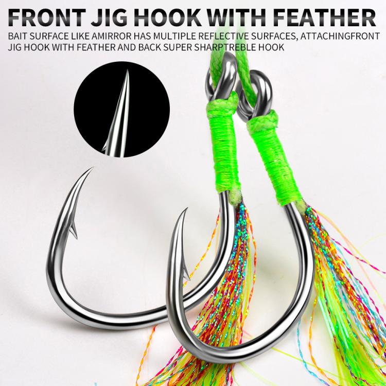 PROBEROS LF169 Esca artificiale verticale per jigging con doppio amo assist, jig metallico per acqua salata con piume, esca affondante per sgombro brillante, 180g, 200g, 230g, 250g, 300g