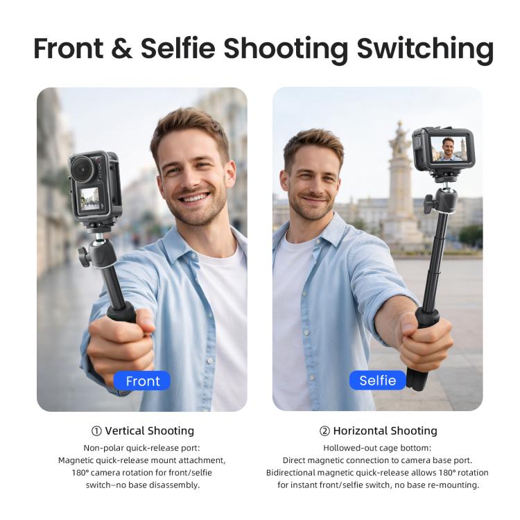 Gabbia per fotocamera aMagisn in policarbonato per DJI Action 5 Pro / 4 / 3 con supporto per riprese verticali/orizzontali a sgancio rapido, attacco a slitta e filettatura da 1/4 di pollice., Action 5 Pro /4/3 PC Cage