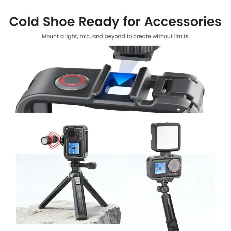 Gabbia per fotocamera aMagisn in policarbonato per DJI Action 5 Pro / 4 / 3 con supporto per riprese verticali/orizzontali a sgancio rapido, attacco a slitta e filettatura da 1/4 di pollice., Action 5 Pro /4/3 PC Cage